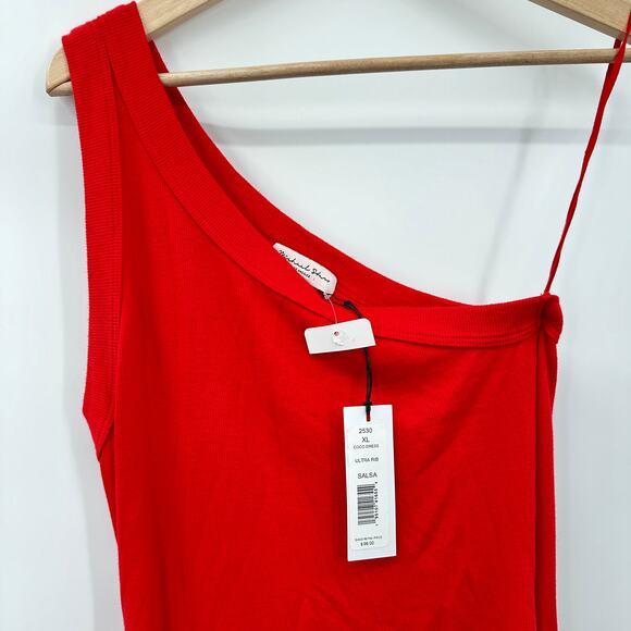 MICHAEL STARS NWT Coco One Shoulder Ribbed Midi Dress in Salsa Red // XL - Picture 11 of 11
